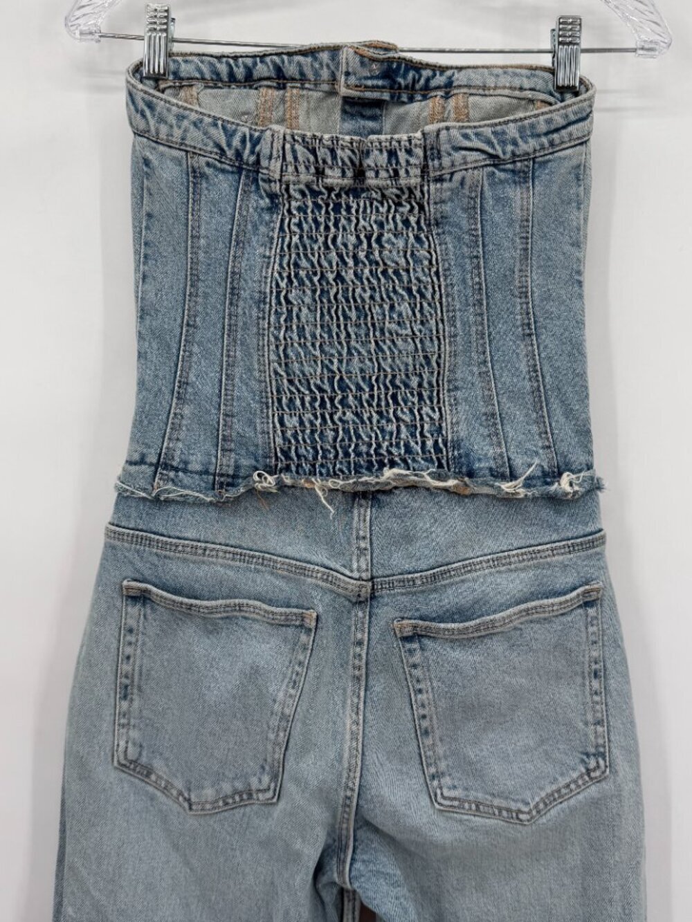 ZARA Denim Corset Jumpsuit Strapless Wide Leg Jeans Women’s XS Trendy Y2K - Picture 2 of 12